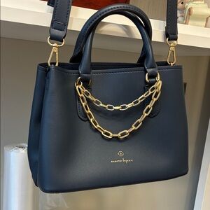 NANETTE LEPORE SATCHEL Navy Blue Handbag with Gold Chain